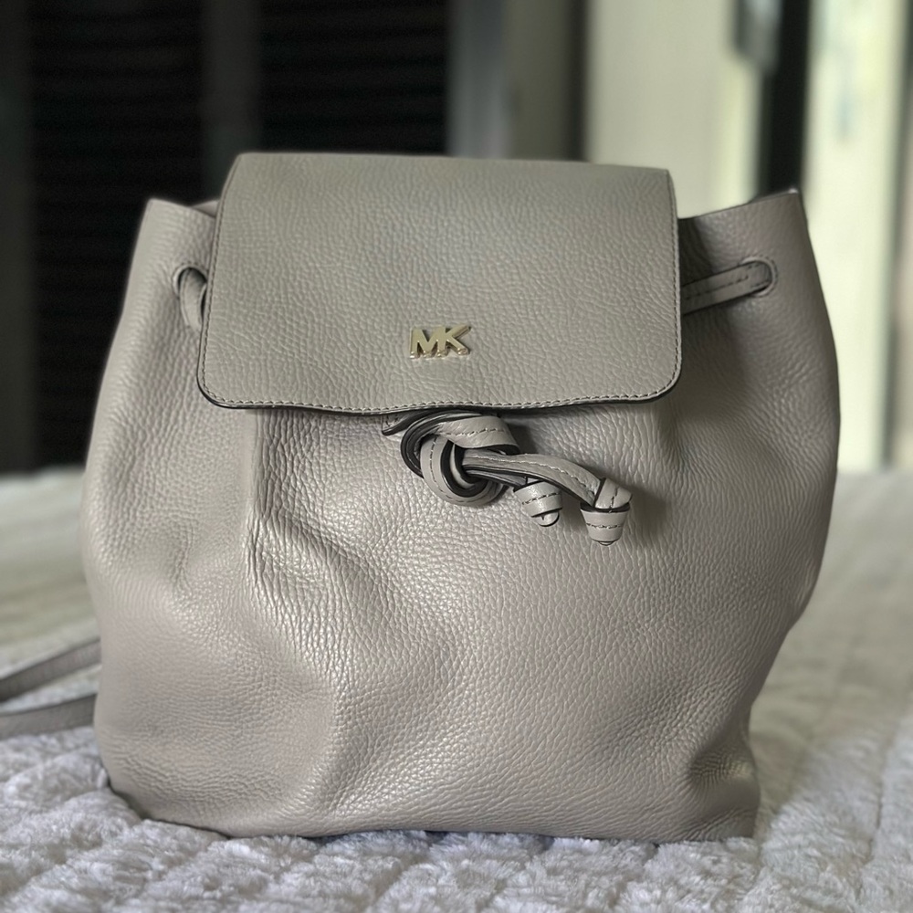 Michael Kors Gray Leather Backpack with Flap Closure